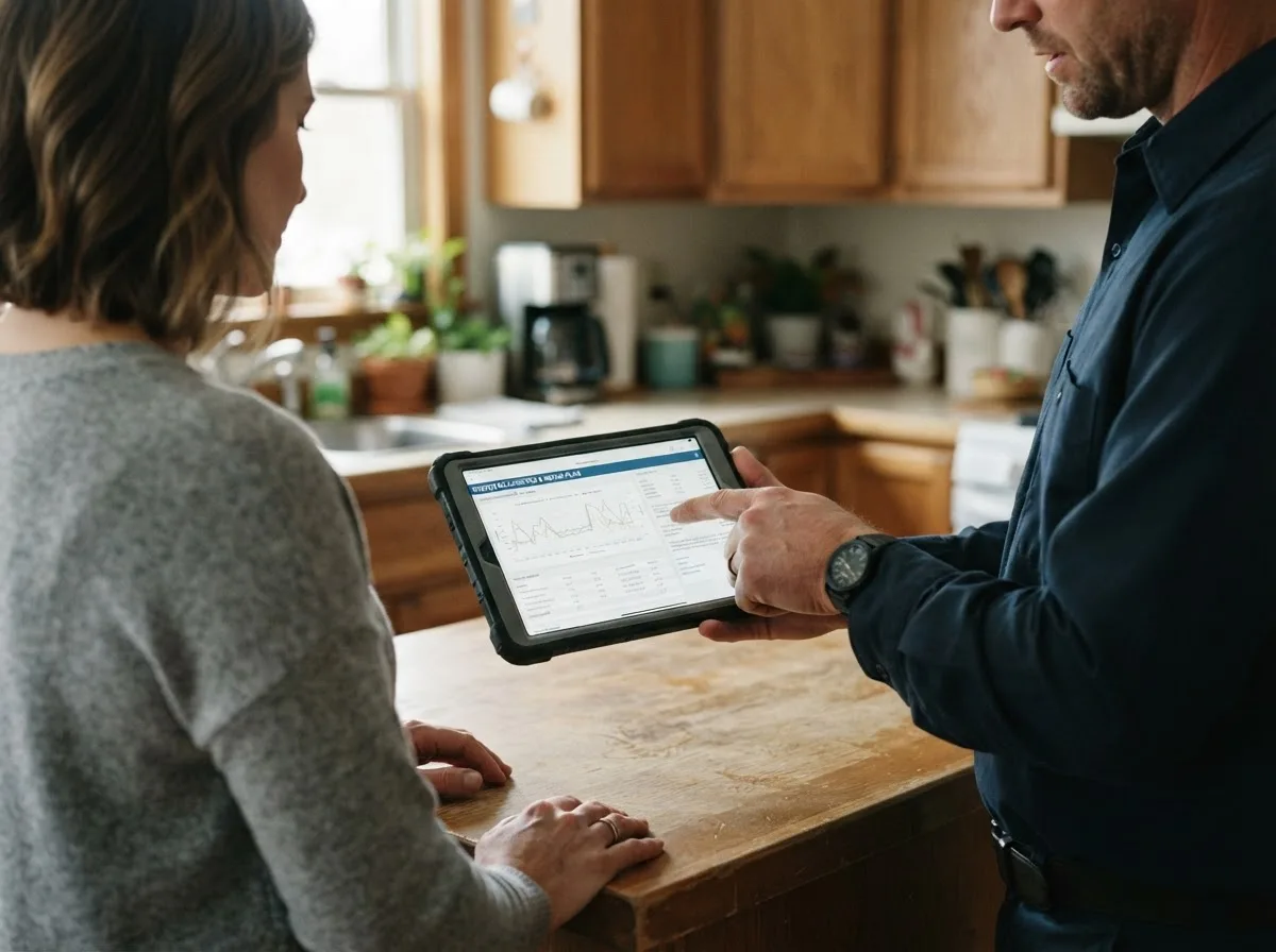 HVAC technician inspecting a heating & cooling system in Liberty, MS